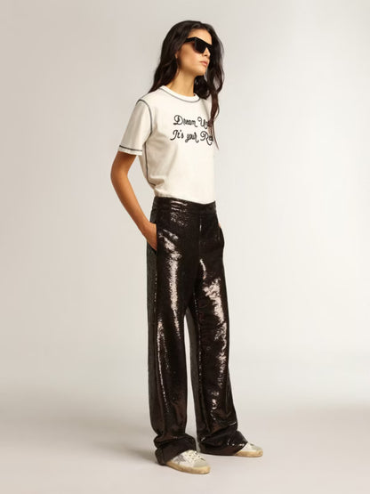 GGDB - Super-Star avec étoile en cuir nude et talon en paillettes dorées